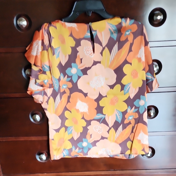 Orange Flutter Sleeve Ruffled Blouse - Picture 6 of 6